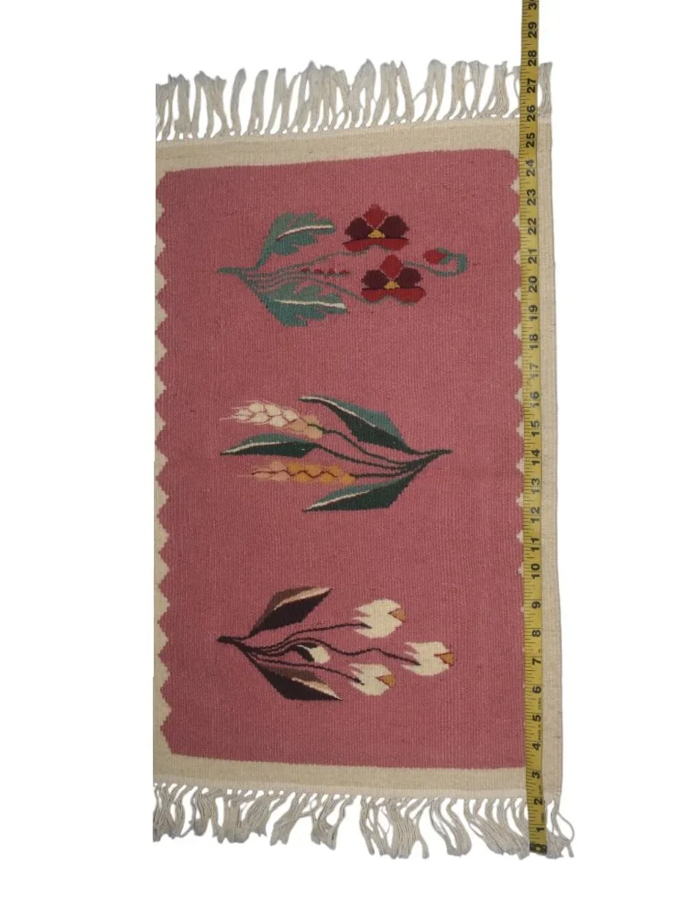 Flemish or Swedish Table Runner Wall Hanging Woven Floral Art Textile Fringe